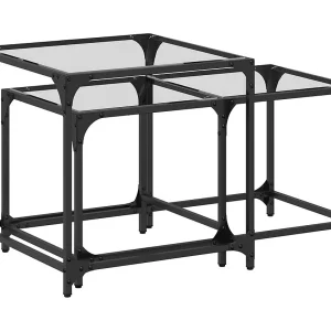 2-delige Tafeltjesset | Woonkamertafel met transparant glazen blad staal 2-delige Tafeltjesset | Woonkamertafel met transparant glazen blad staal