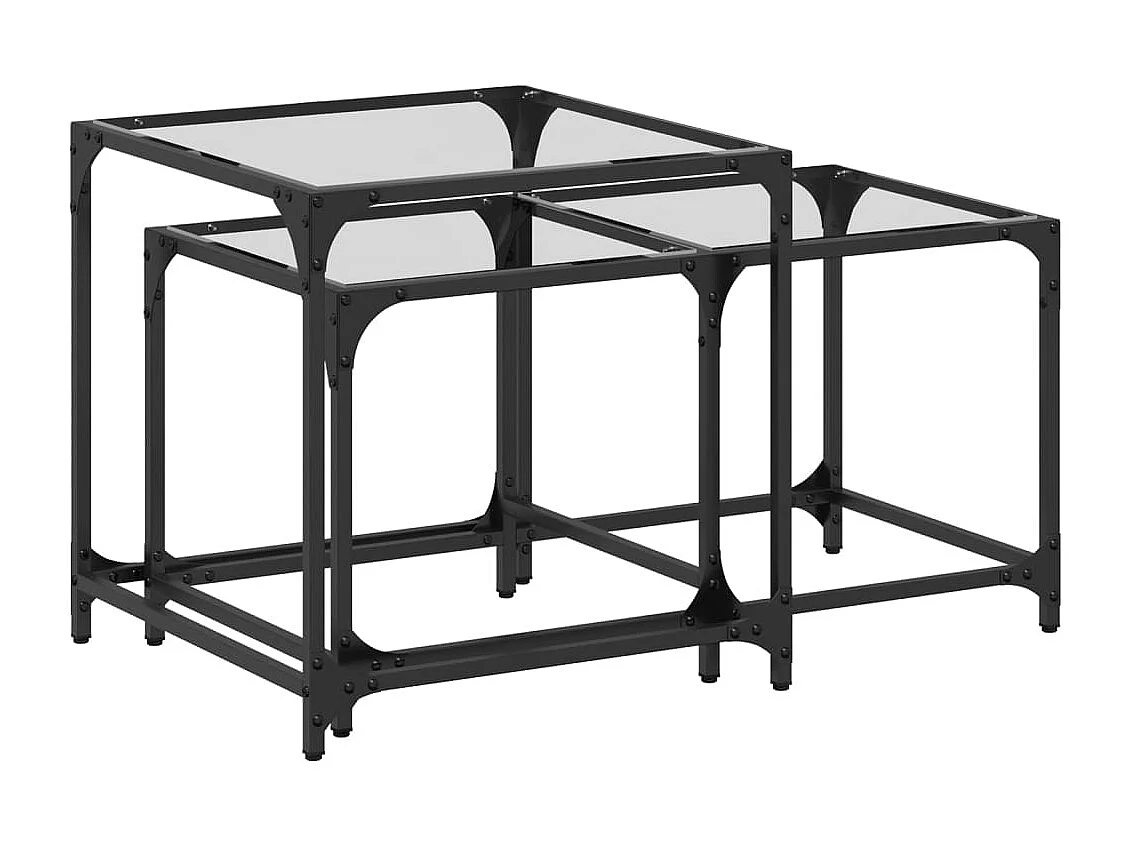 2-delige Tafeltjesset | Woonkamertafel met transparant glazen blad staal