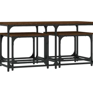 3-delige Tafeltjesset | Woonkamertafel | Koffietafel bewerkt hout bruin eikenkleur 3-delige Tafeltjesset | Woonkamertafel | Koffietafel bewerkt hout bruin eikenkleur
