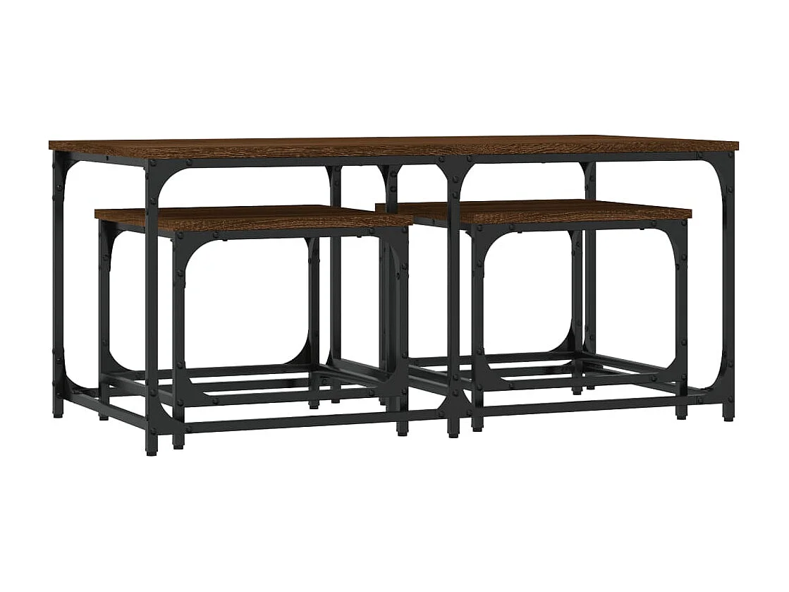 3-delige Tafeltjesset | Woonkamertafel | Koffietafel bewerkt hout bruin eikenkleur