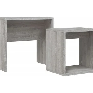 2-delige Tafeltjesset | Woonkamertafel bewerkt hout grijs sonoma eikenkleurig