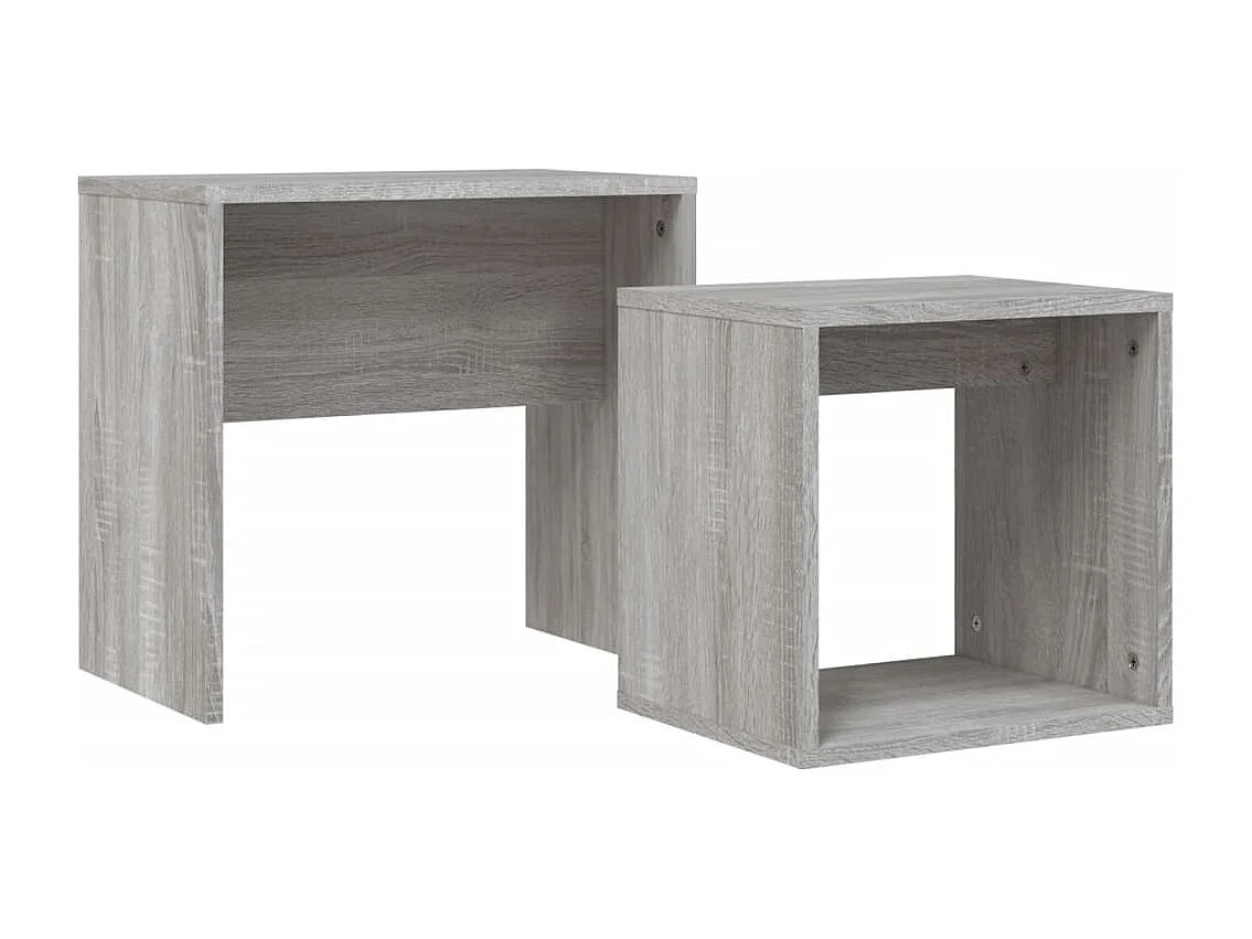 2-delige Tafeltjesset | Woonkamertafel bewerkt hout grijs sonoma eikenkleurig