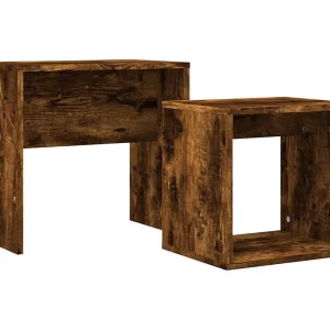2-delige Tafeltjesset | Woonkamertafel bewerkt hout gerookt eikenkleurig