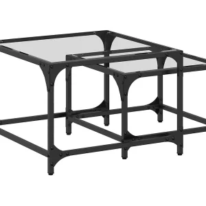 2-delige Tafeltjesset | Woonkamertafel met transparant glazen blad staal 2-delige Tafeltjesset | Woonkamertafel met transparant glazen blad staal