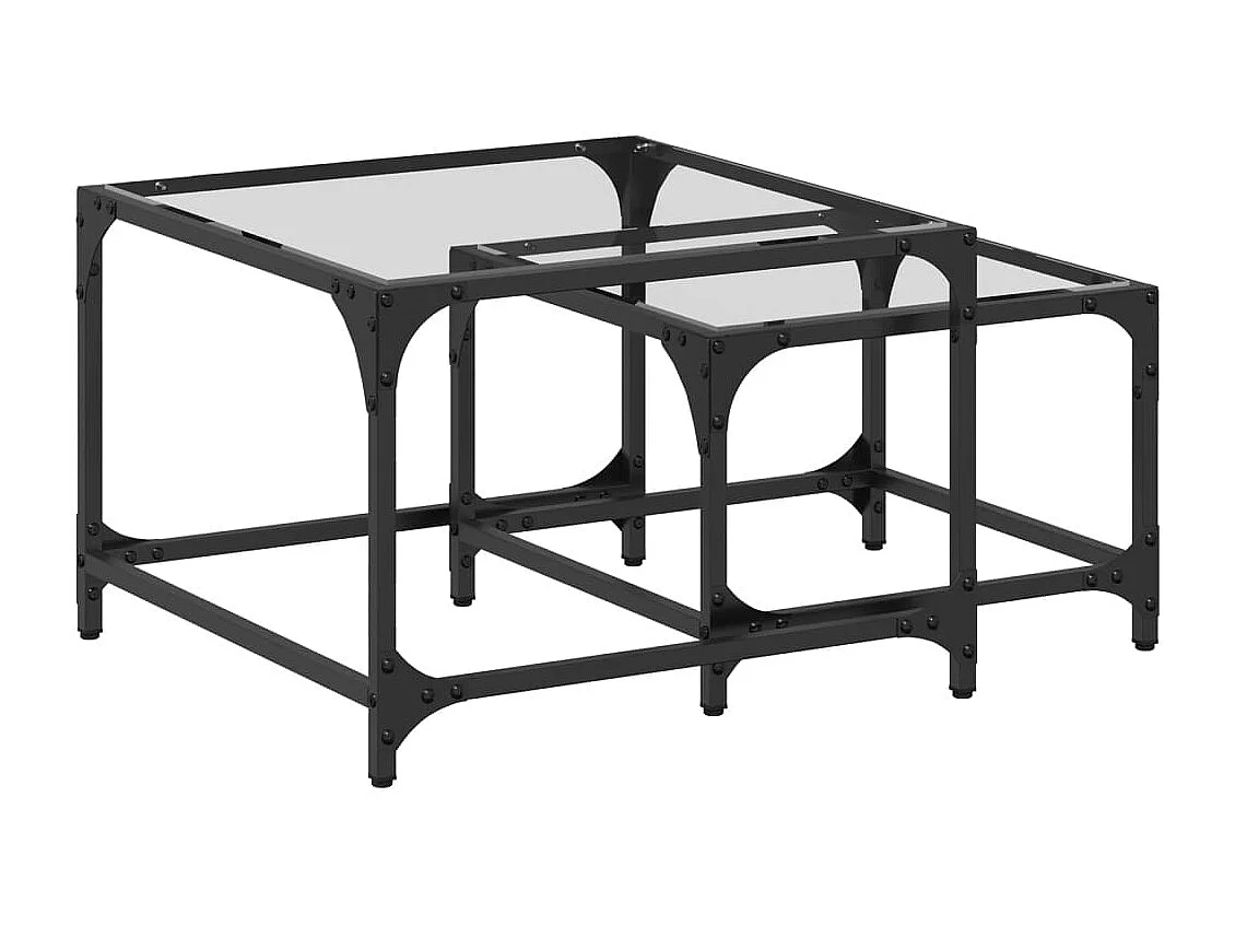 2-delige Tafeltjesset | Woonkamertafel met transparant glazen blad staal