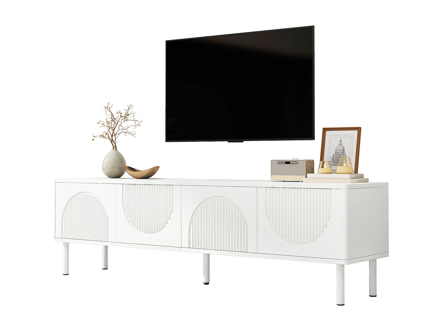 180 cm tv-meubel, matte afwerking met kabelmanagement. Minimalistisch design voor de woonkamer, slaapkamer of hal.