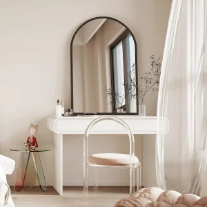 60x90cm gebogen wandspiegel, grote make-upspiegel met aluminium frame voor entree, slaapkamer, woonkamer, badkamer Zwart