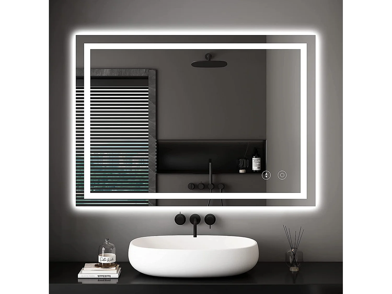 60x80cm LED badkamerspiegel, 30W, anticondens, 3 kleuren, dimbaar, aanraakschakelaar, explosieveilig, geheugenfunctie, IP44 waterdicht