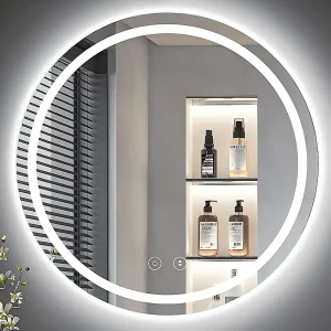 60cm ronde LED spiegel met verlichting, anti-condens, 3 kleuren, dimbaar, geheugen, HD gehard glas, aanraakschakelaar, IP44 waterdicht 60cm ronde LED spiegel met verlichting, anti-condens, 3 kleuren, dimbaar, geheugen, HD gehard glas, aanraakschakelaar, IP44 waterdicht