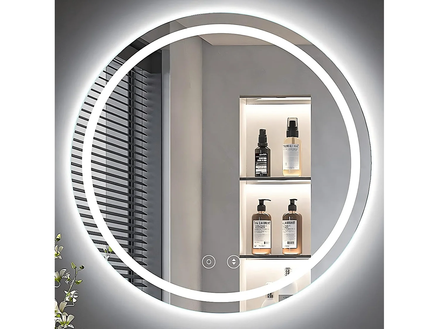60cm ronde LED spiegel met verlichting, anti-condens, 3 kleuren, dimbaar, geheugen, HD gehard glas, aanraakschakelaar, IP44 waterdicht