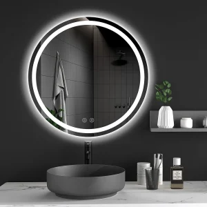 50cm ronde LED spiegel met verlichting, anti-condens, 3 kleuren, dimbaar, geheugen, HD gehard glas, aanraaksensor, IP44 waterdicht 50cm ronde LED spiegel met verlichting, anti-condens, 3 kleuren, dimbaar, geheugen, HD gehard glas, aanraaksensor, IP44 waterdicht