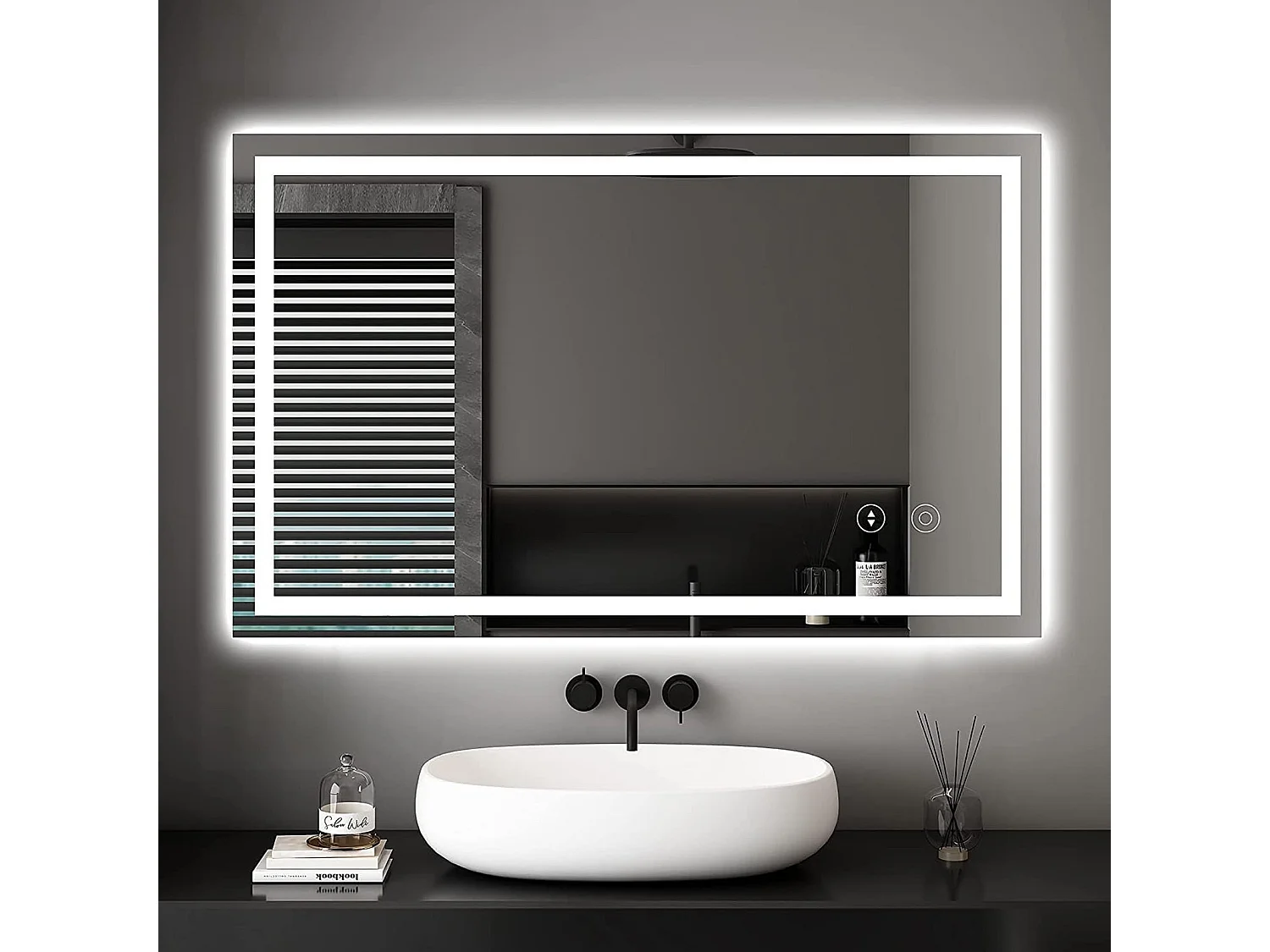 100x60cm badkamerspiegel met 30 Watt verlichting, anti-condens LED wandspiegel, dimbaar 3 lichtkleuren, aanraakschakelaar, explosieveilig