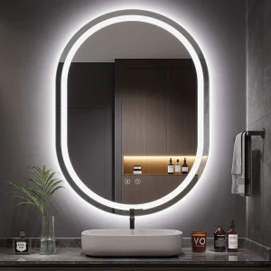 60x80cm ovale LED spiegel met verlichting, anti-condens, dimbaar 3 kleuren, verstelbare badkamer- en make-upspiegel met aanraakschakelaar 60x80cm ovale LED spiegel met verlichting, anti-condens, dimbaar 3 kleuren, verstelbare badkamer- en make-upspiegel met aanraakschakelaar