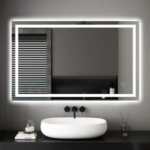 100×60 cm Wandspiegel met 30W verlichting, anticondens, 6400K koelwit licht, aanraakschakelaar en energiebesparend voor de badkamer 100×60 cm Wandspiegel met 30W verlichting, anticondens, 6400K koelwit licht, aanraakschakelaar en energiebesparend voor de badkamer