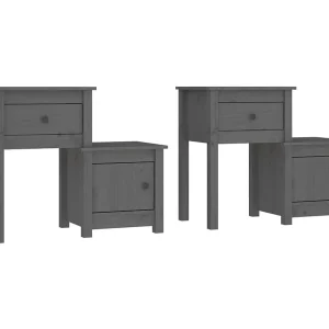 Bailey  Nachtkastjes 2 st 79,5x38x65,5 cm massief grenenhout grijs
