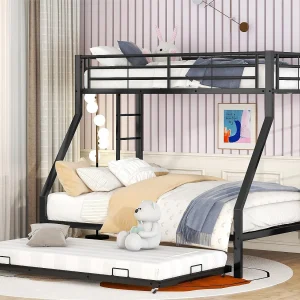 4-zits onderschuifbed – 140 x 200 cm + 2 x 90 x 200 cm – metaal – lattenbodem – kleur zwart 4-zits onderschuifbed – 140 x 200 cm + 2 x 90 x 200 cm – metaal – lattenbodem – kleur zwart
