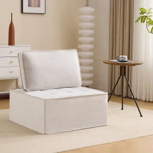 1-zitsbank van beige linnen met gewatteerde rugleuning – Moderne stijl – Voor slaapkamer of woonkamer 1-zitsbank van beige linnen met gewatteerde rugleuning – Moderne stijl – Voor slaapkamer of woonkamer