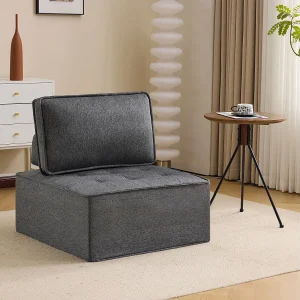 1-zitsbank van donkergrijs linnen met gewatteerde rugleuning – Moderne stijl – Voor slaapkamer of woonkamer 1-zitsbank van donkergrijs linnen met gewatteerde rugleuning – Moderne stijl – Voor slaapkamer of woonkamer