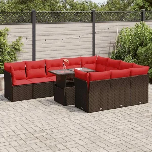 11-delige Loungeset met kussens poly rattan acacia bruin 11-delige Loungeset met kussens poly rattan acacia bruin