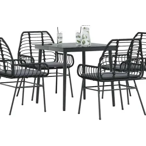 5-delige Tuinset met kussens poly rattan glas zwart 5-delige Tuinset met kussens poly rattan glas zwart