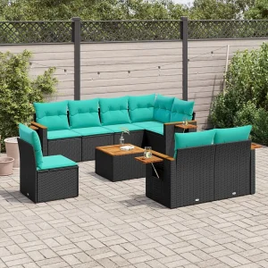 9-delige Loungeset met kussens poly rattan zwart 9-delige Loungeset met kussens poly rattan zwart