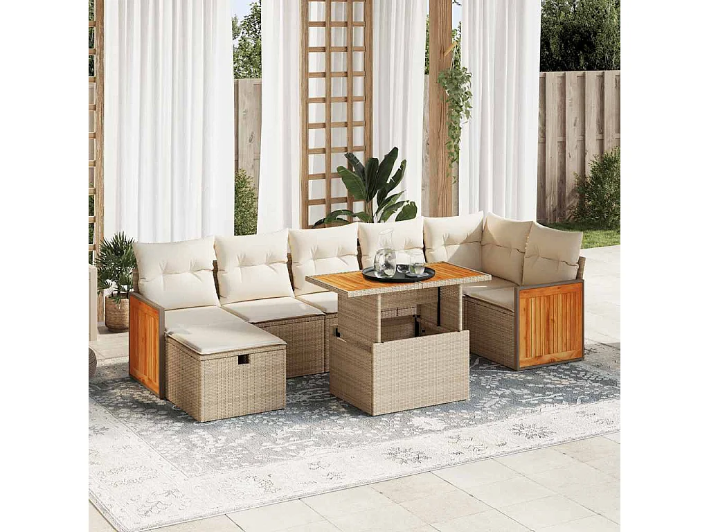 5-delige Loungeset met kussens poly rattan beige