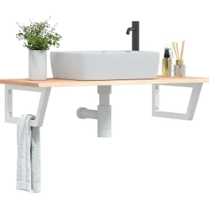 Badkamer wandschap staal en massief eikenhout Badkamer wandschap staal en massief eikenhout