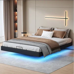 140×200 opbergbed met ledverlichting, gestoffeerd bed met lattenbodem, tweepersoonsbed, zwart 140×200 opbergbed met ledverlichting, gestoffeerd bed met lattenbodem, tweepersoonsbed, zwart