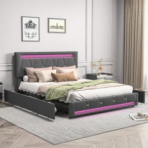 140×200 Opbergbed met USB en 4 lades, Gestoffeerd bed met lattenbodem, Tweepersoonsbed, Grijs 140×200 Opbergbed met USB en 4 lades, Gestoffeerd bed met lattenbodem, Tweepersoonsbed, Grijs