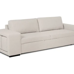 Slaapbank 3 zitplaatsen Beige chaise longue omkeerbaar rechts/linksche met 2 poefs (248 x 117 x 90 cm) – AVERY