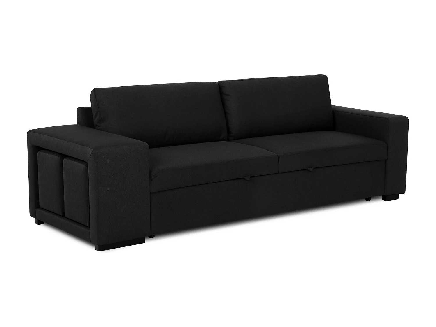 Slaapbank 3 zitplaatsen Zwart chaise longue omkeerbaar rechts/linksche met 2 poefs (248 x 117 x 90 cm) – AVERY