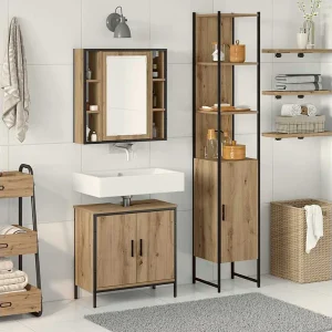Badkamermeubels met plank Bruin 33 x 33 x 185.5 cm Bewerkt hout