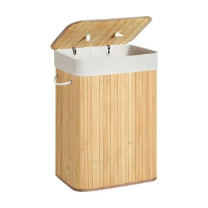 Bamboe wasmand met katoenen zak, handvaten en deksel, 72 liter- afm. 40 x 30 x 60 cm Bamboe wasmand met katoenen zak, handvaten en deksel, 72 liter- afm. 40 x 30 x 60 cm
