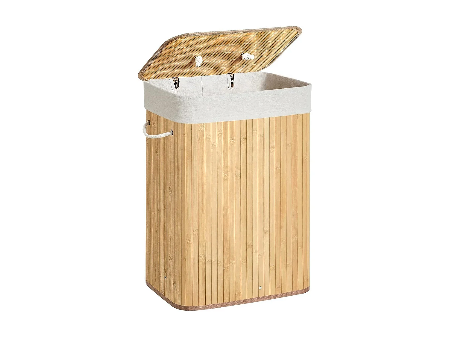 Bamboe wasmand met katoenen zak, handvaten en deksel, 72 liter- afm. 40 x 30 x 60 cm