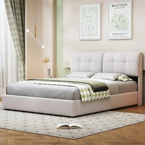 160×200 Bed met LED-bodem, tweepersoonsbed met lattenbodem en bedstee, fluweel, wit