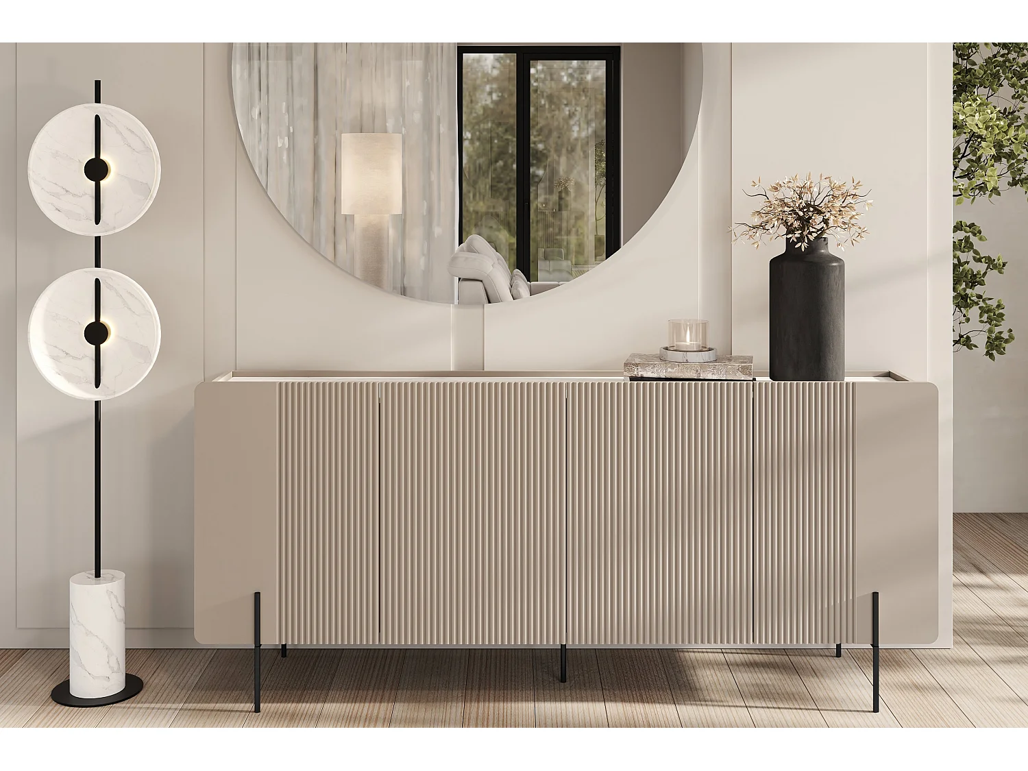 4-deurs buffetkast met metalen kasjmier voet 200x87 cm