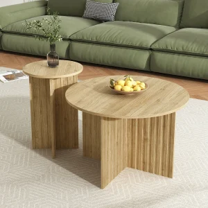 2-delige moderne houten tafelset – stevige constructie – MDF + spaanplaat – licht natuurlijk 2-delige moderne houten tafelset – stevige constructie – MDF + spaanplaat – licht natuurlijk