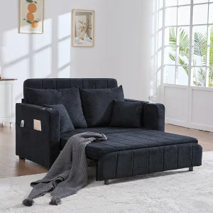 2-zitsbank met 4 kussens – Relaxbank met bekerhouder en zijzakken – zwart chenille 2-zitsbank met 4 kussens – Relaxbank met bekerhouder en zijzakken – zwart chenille