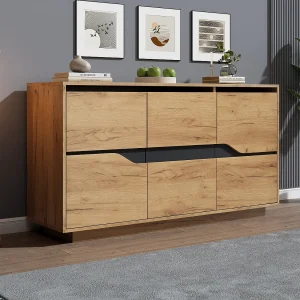 3-deurs dressoir – Eetkamermeubel met 5 verstelbare verdelers – hout + zwart 3-deurs dressoir – Eetkamermeubel met 5 verstelbare verdelers – hout + zwart