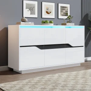 3-deurs dressoir – Eetkamermeubel met 5 verstelbare verdelers – wit + zwart 3-deurs dressoir – Eetkamermeubel met 5 verstelbare verdelers – wit + zwart