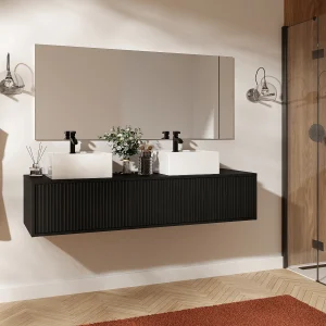 Hangend ondermeubel met strepen – Mat zwart – 150 cm – ARNEGA