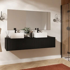 hangend badkamermeubel met dubbele wastafel, Mat zwart, 150 cm, ARNEGA hangend badkamermeubel met dubbele wastafel, Mat zwart, 150 cm, ARNEGA