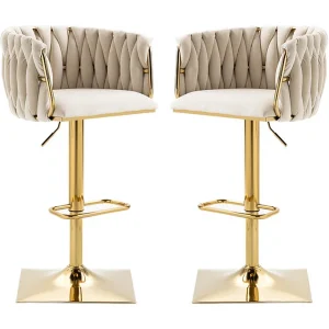 2Pcs Barkrukken in fluweel – hoogte verstelbaar – 360° draaibaar – met voetensteun – 53x51x87/105cm – Beige