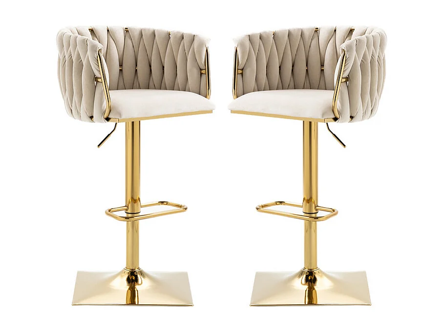 2Pcs Barkrukken in fluweel – hoogte verstelbaar – 360° draaibaar – met voetensteun – 53x51x87/105cm – Beige