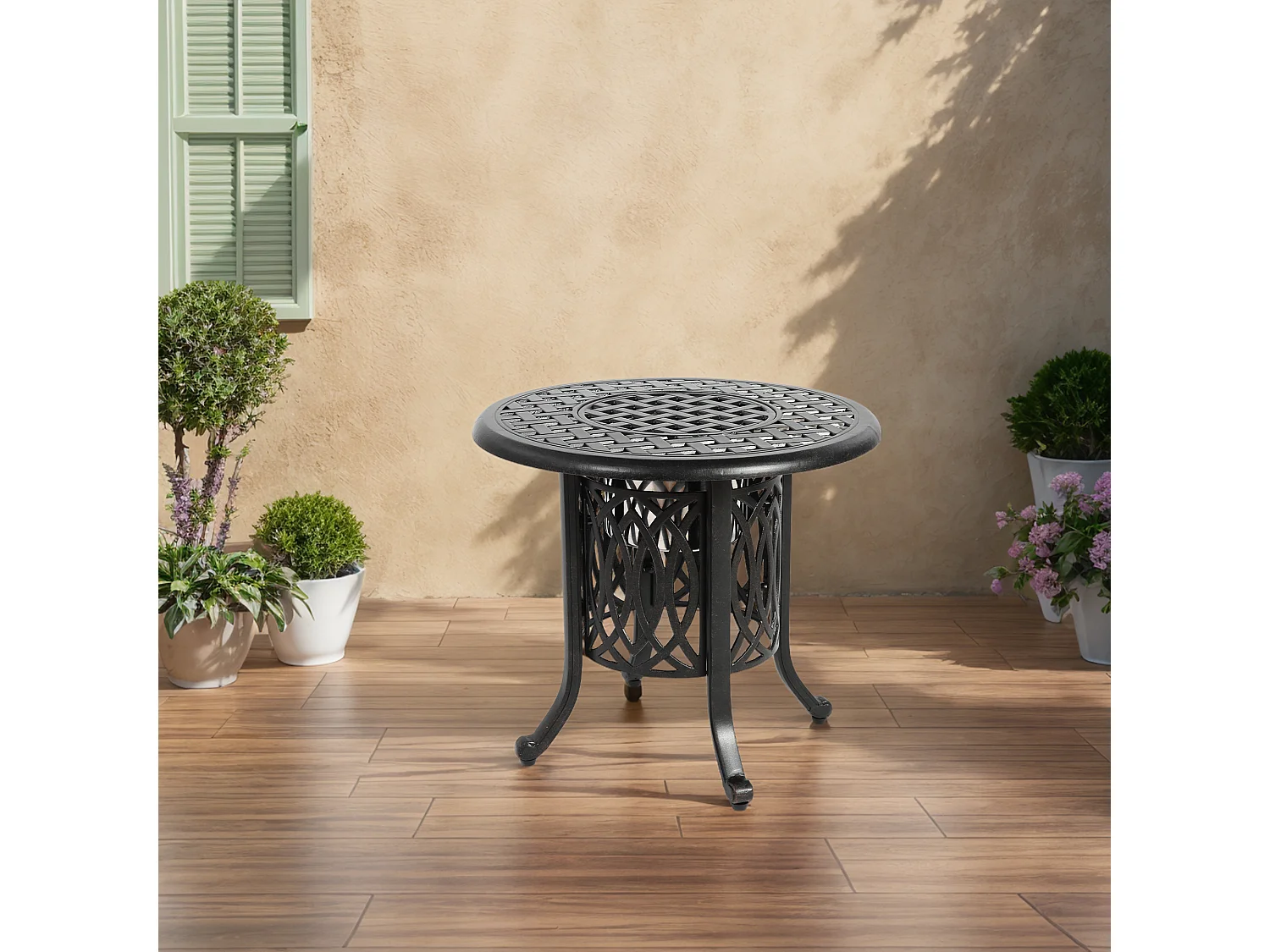 Aluminiumtafel voor Buiten met Ijskist – Patio Bijtafel, Aluminium Eindtafel met Instelbare Voetkussens, Kleine Salontafel voor Buiten