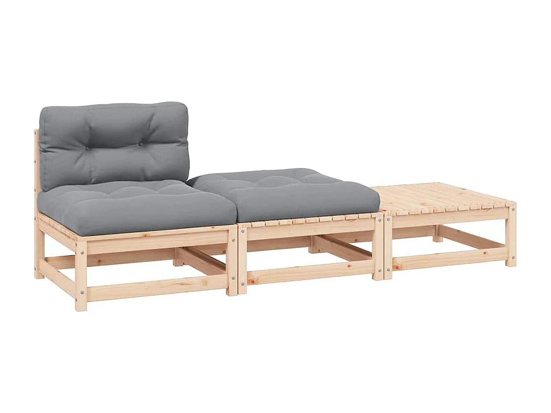 3-delige Loungeset met kussens massief grenenhout
