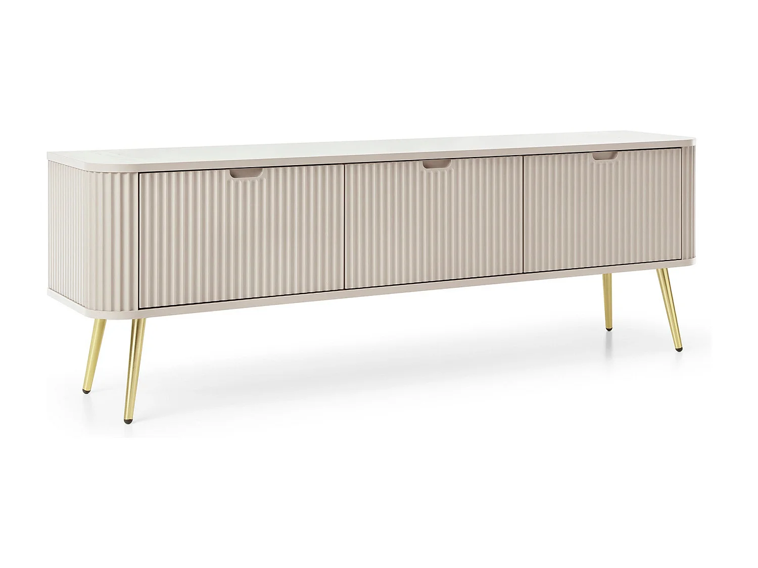 3-deurs tv-meubel met gouden metalen poten 168x56 cm