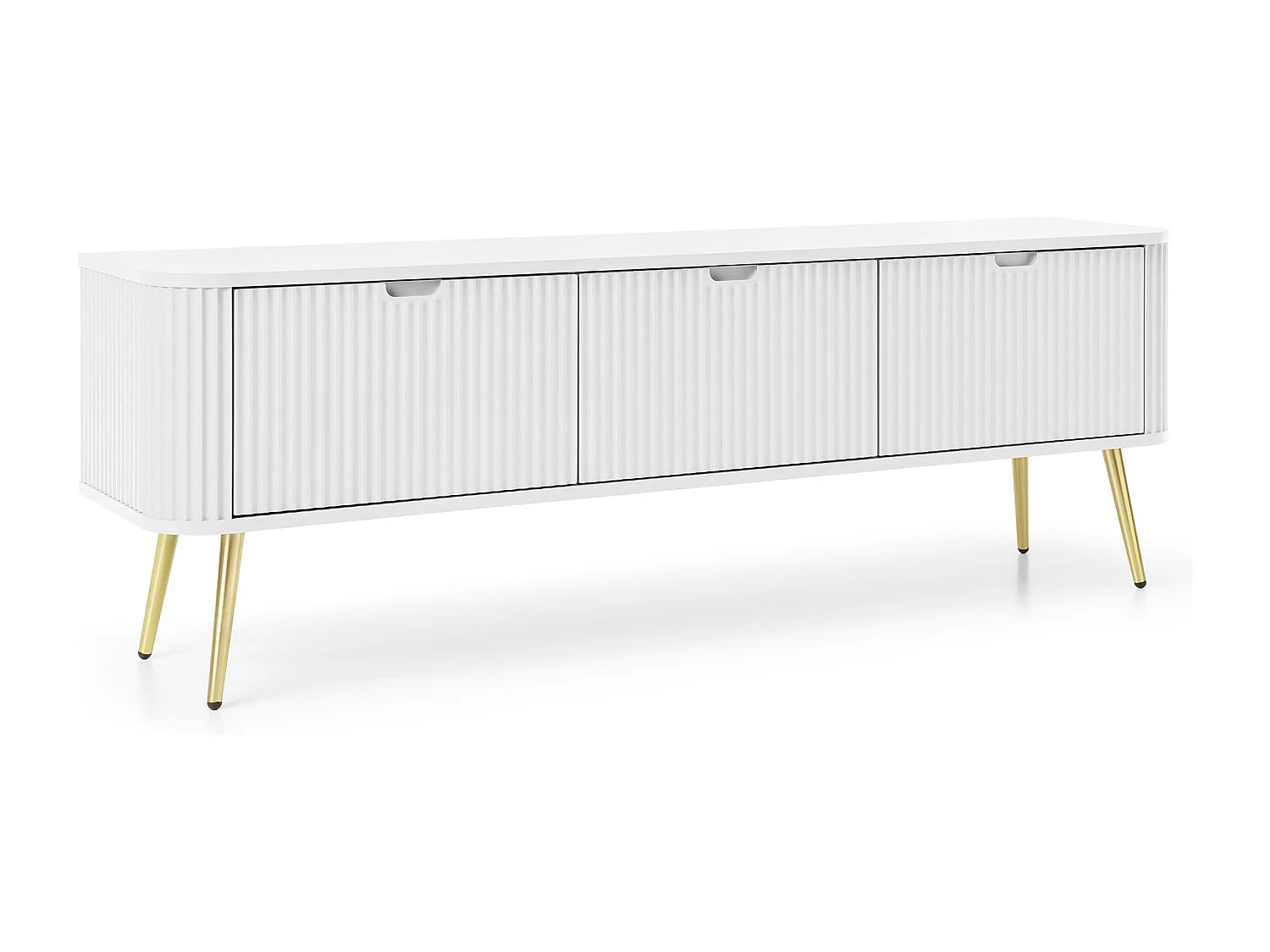 3-deurs tv-meubel met gouden metalen poten 168x56 cm