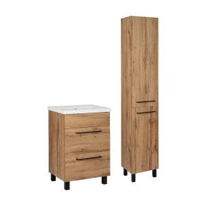 Badkamerset 50 cm Eiken Wotan Kast met wastafel Hoge kolom Sol Badkamerset 50 cm Eiken Wotan Kast met wastafel Hoge kolom Sol