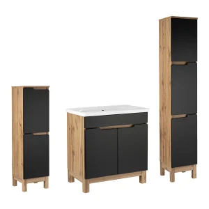 Badkamerset 80 cm Alma Kolom Halve kolom Eiken Wotan / Mat zwart Badkamerset 80 cm Alma Kolom Halve kolom Eiken Wotan / Mat zwart